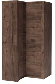 Mirjan24 Eckkleiderschrank Indiano I-14O, Eckschrank mit Kleiderstange und Einlegeböden, Kleiderschrank, Drehtürenschrank (Esche Dunkel)