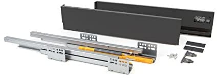 EMUCA - Kit de cajón para Cocina o baño con guias de extracción Total y Cierre Suave, Altura 105 mm y Profundidad 450 mm, Gris antracita