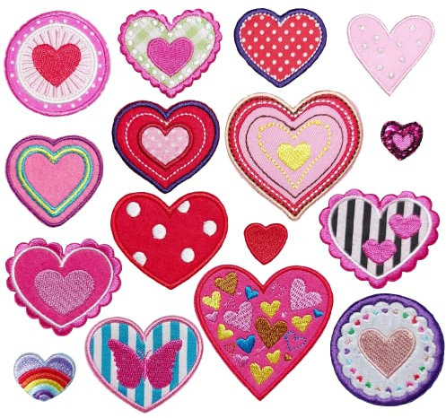 Laufal Bügelflicken Herzen, 16 Sticker/Patches zum Aufbügeln