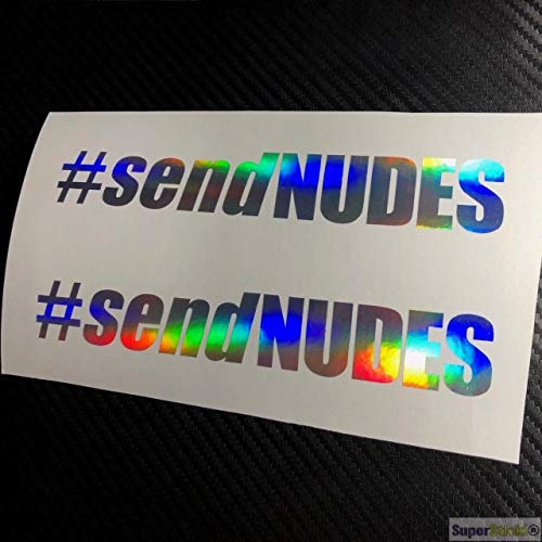 SUPERSTICKI 2X #sendNUDES Oil Slick Folie Hologramm Auto Tuning Aufkleber ca 20cm Autoaufkleber