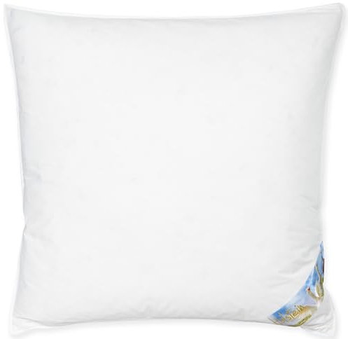 Traumschloss Künsemüller Kopfkissen Holstein 80x80cm mit 80% Daunen, Doppelkammer Daunenkissen mit Außenkammer & stützender Innenkammer, Allergiker geeignet & waschbar, Füllgewicht: 900g