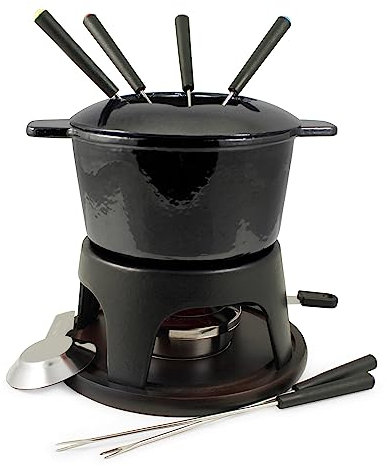 Swissmar F66708 Sierra Fondue Set 11-teiliges, Gusseisen/Edelstahl, Metallisches Schwarz, 1.6L, Fondue-Set für Fleisch, Käse und Schokolade, für 4 Personen, Geschenkset