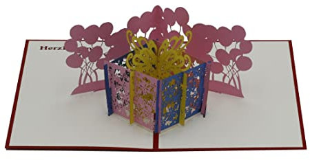 design3dkarten® Geschenkbox Karton, Karte für Geldgeschenk, Herzlichen Glückwunsch, Happy Birthday, Geschenkpaket, 3d Klappkarte, Pop Up Karte, Glückwunschkarte, Grußkarte, Geschenkkarte (bunt)