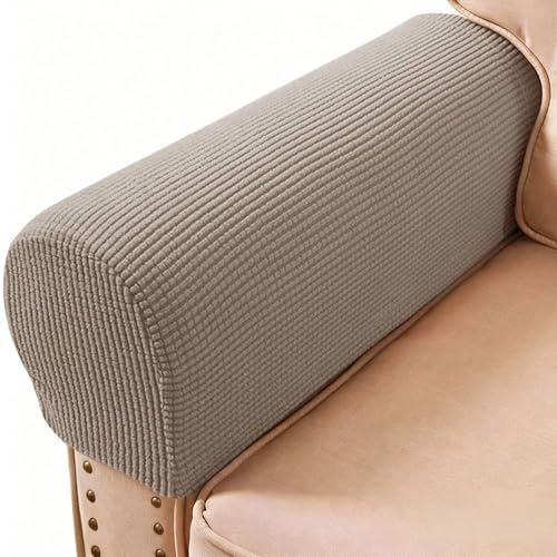 PBIEHSR Arm Rest Covers, Stretch Armchair Couch Armrest Chair Covers for Furniture Protector, Anti-Slip Sofa Chair Arm Caps Spandex Polyester Slipcovers, Set of 2 (Sand)