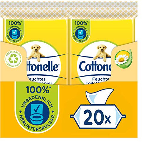 Cottonelle Feuchtes Toilettenpapier für unterwegs, Natürlich Pflegend, 20 x 12 Tücher