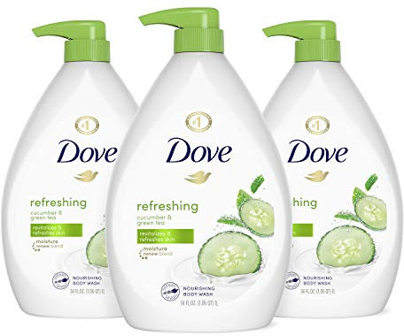 Dove Refreshing Body Wash with Pump Revitalizes and Refreshes Skin Cucumber and Green Tea Effectively Washes Away Bacteria While Nourishing Your Skin, 34 Fl Oz (Pack of 3)