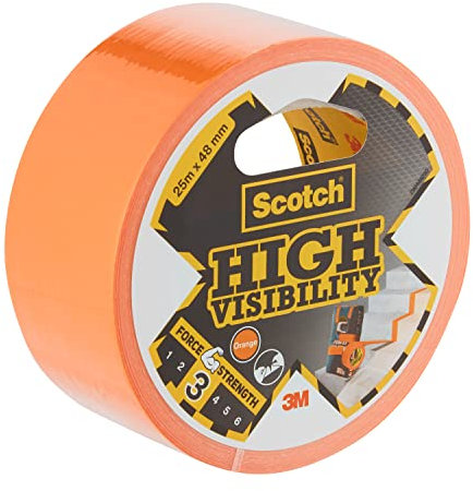 Scotch Gewebeband Orange – High Visibility Klebeband (1 Rolle, 25 m x 48 mm) – Stark haftend, Innen & Außen, per Hand abreißbar, beschriftbar, für Reparaturen und zum Bündeln