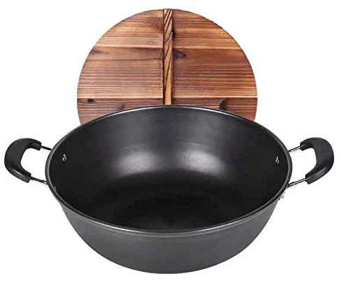 BSTL Sartén Antiadherente para Wok Fruta De Hierro Fundido Sin Recubrimiento De Doble Oreja De Forma Profunda para El Hogar Cacerola Multifunción Olla para Sopa Cazuela para Wok,Black