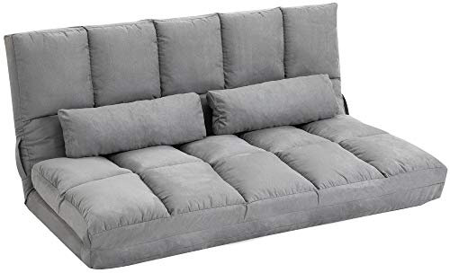 HOMCOM Divano da Terra Pieghevole a Lettino, Schienale Reclinabile su 7 Livelli e Cuscini, Divano Moderno per TV, Giochi, Lettura, Yoga, Ufficio, 130x73x60 cm, Grigio Chiaro