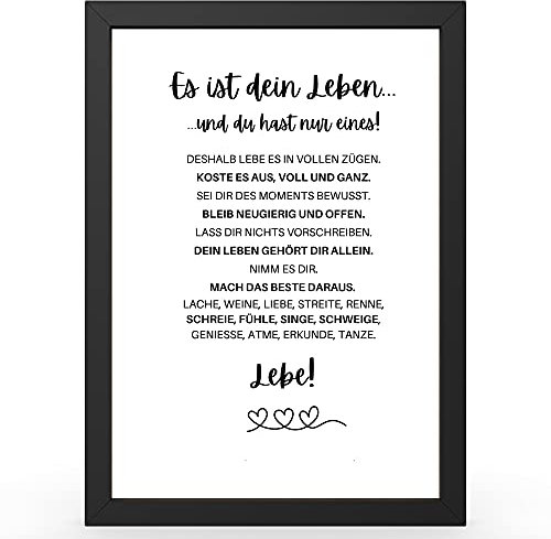 Urhome DIN A5 Kunstdruck Definition Es ist dein Leben inkl. Rahmen Schwarz - Worterklärung wie im Duden Lexikon als Wanddeko Spruch-Poster Deko Wandbild mit Spruch gerahmt für Wohnung Familie Geschenk