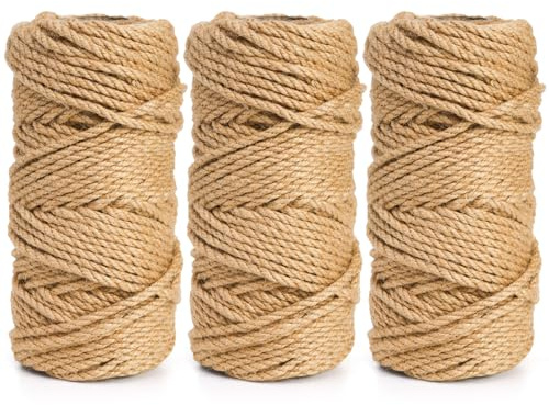 ZENFUN 3 Packs Total 492Feet Thick Jute Twine, 5mm 3Ply Heavy Duty Brown Jute Rope String, Natural Craft Rope Twine String For Home Gardening, Gift Wrapping, Packing, DIY Crafting(164Ft/50M Each)