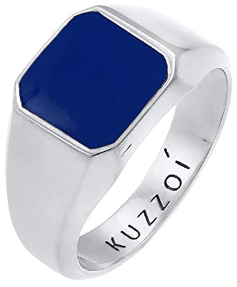Kuzzoi Herrenring Siegelring massiv (12 mm) breit in 925 Sterling Silber, Klassischer Silberring mit Emaille für den Mann, Ring für Männer mit Emaille Platte, Ringgröße 58, 0609280721_58