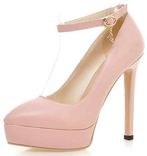 Lizoleor Donna con Cinturino alla Caviglia Sposa Vestito Serata Tacco A Spillo Pump Appuntito Formal Tacco Alto Plateau Prom Scarpe Rosa Numero 33 EU