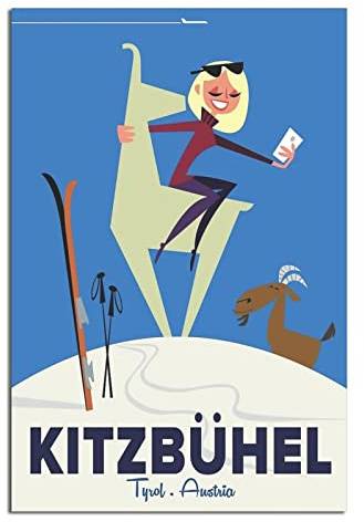 NMNM Kitzbuhel Tirol Österreich Mädchen Vintage Reiseposter Leinwand Kunst Wanddekoration Poster Bild Druck Malerei Poster Geschenk 30 x 45 cm