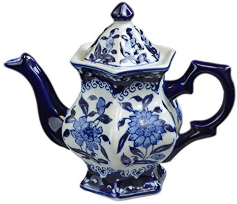 Teapot Blue and White Porcelain China Coffee Pot Ceramic Teapot- Blue Stripe Design