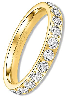 YEBOCIYO Ring Gold Eternity Ring Damen 3mm Ewigkeitsringe Titan Verlobungsringe Eheringe Trauringe Memoirering Jubiläum Aussage Stapelring für Herren Mit Voller Zirkonia 6