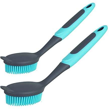 PHYEX 2-Pack Dish Brush with Handle, Kitchen Dish Scrubber Soft Dishwashing Brush for Cleaning Pots, Pan, Sink