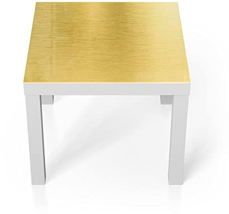 DEQORI Glastisch | weiß klein 55x55 cm | Motiv Gebürstete Goldoberfläche | ausgefallener Beistelltisch aus Glas | Hochglanz Couchtisch fürs Wohnzimmer | moderner Couch Tisch mit Design