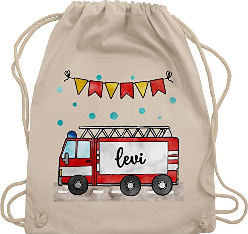 Turnbeutel Rucksack - Feuerwehrauto Motiv I Leiterwagen Geschenk Feuerwehr I Löschzug - Unisize - Naturweiß - beutel für wechselkleidung kinder kinderturnbeutel kindergarten jugendfeuerwehr name