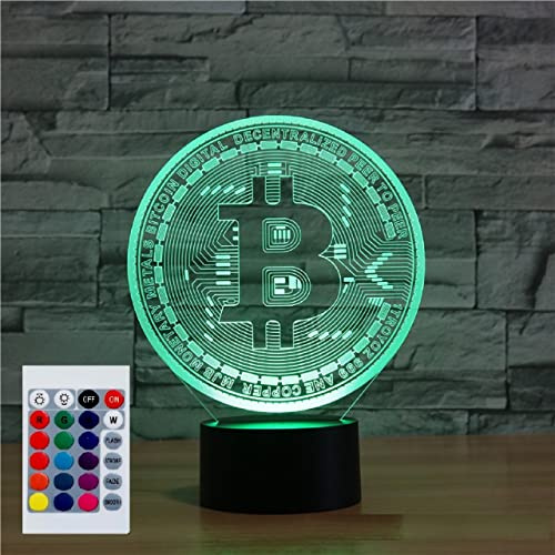 SUPERHONGJIHAO Nachtlicht für Kinder, 3D-Bitcoin-LED-Lampe mit Fernbedienung, 16 Farbwechsel Geburtstagsgeschenk für Kinder