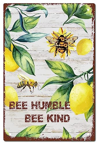 CREATCABIN Zitronenbienen-Schild,Sommer-Wanddekoration,Kunst,Frühling,RustikalesVintage-Retro-Metallblechschild,wasserdichte Plaketten,Poster Für Zuhause,Garten,Kaffee,20x30cm,BEE Humble BEE Kind