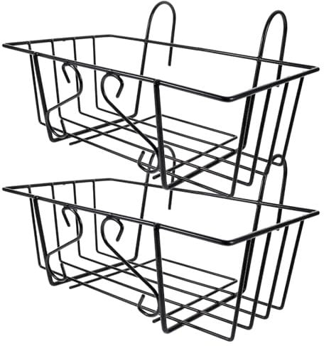 Zerodeko 2pcs Balcony Planter Hanging Railing Container - Hanging Flower Pot Metal Hanging Basket Hanging Flower Pot Holder, Planter Bucket Flower Holder for Balcony Fence Railing Garden Home Decor