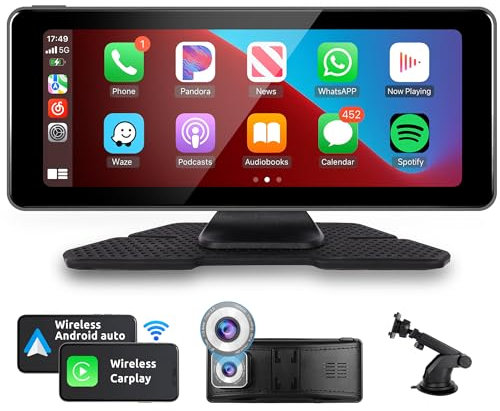Portable Car Radio Wireless CarPlay Android Auto with 4K Dash Cam 6.86 Inch Airplay Carplay Screen Bluetooth FM Transmitter Portable Car Stereo Voice Control AUX