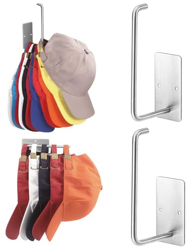 Letohoumia 2er Pack Helmhalterung Wand/Cap Halterung - Edelstahl Kappenhalter für Baseballcaps & Mützen (6 Zoll) - Starke Klebe- oder Schraubmontage an Tür, Wand, Schrank - Organisiert bis zu 30 Hüte
