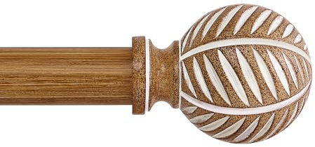 HTZON Boho-Gardinenstangen aus Holz für Fenster: dekorative Gardinenstange aus Holz für Schlafzimmer, Wohnzimmer, robuste, verstellbare, rustikale Bambus-Gardinenstangen mit Holzmaserung, Braun,