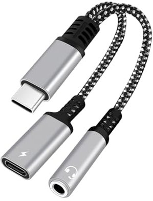 FEXPDL USB C to 3.5mm Jack Headphone and Charger Adapter Usb C Splitter to 2 Usb C, Usb c Headphone Adapter Usb C to 3.5mm Jack 2 in 1 USB C to Aux Audio Jack Hi-Fi Cable PD 60W Fast Charging
