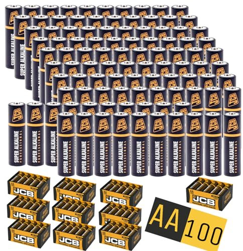 AA Batteries, JCB 100 Pack - Industrial Power Alkaline Double A Batteries AA Batteries 1.5v For toys | fairy lights | remotes | Flashlights | Clocks | Home or Office Use |