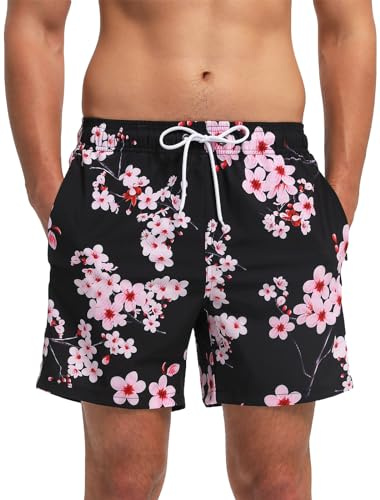 TMEOG Short de Bain Homme Maillot de Bain Surf Short de Plage Piscine Caleçon de Bain à Séchage Rapide pour Vacances avec Poche et Cordon Ajustable(Noir,XL)