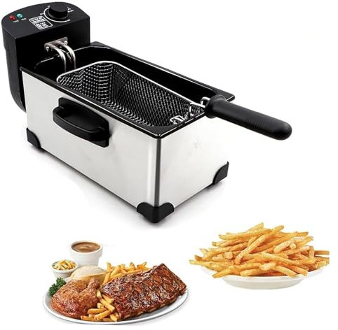 Freidora De Aceite Eléctrica De 3,5 litros, Freidora De 2000 W con Perillas De Temperatura Ajustables Y Cesta De Acero Inoxidable, para Cocina Casera, Restaurante