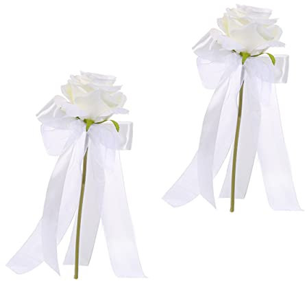 OUNONA 2st Hochzeitsstuhl Zurück Blumen Vintage Hochzeitsdeko Simulieren Sie Stuhllehnenblumen Gang Blumenkranz Bogen Westlicher Stil Hochzeitsfotografie Plastik Weiß