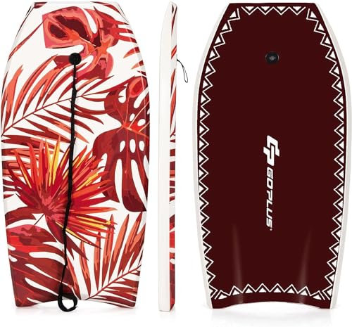 RELAX4LIFE Schwimmbrett tragbar, Schwimmboard mit Halteleine, Rutschfestes Surfbrett für Kinder & Erwachsene, Hohe Belastbarkeit, Bodyboard Shortboard, XPE HDPE (Rot-M)