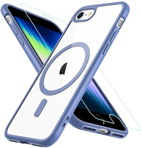 Hülle Kompatibel für iPhone SE 2020, iPhone SE 2022 Hülle iPhone 8/7 Hülle, Magnetisch Handyhülle iPhone SE 2/3 mit HD Schutzfolie Glas für MagSafe Stoßfeste Schutzhülle iPhone SE 2022 Case (Hellblau)