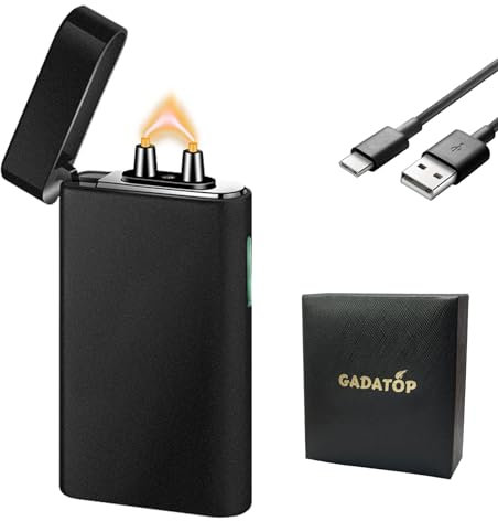 GADATOP Briquet électro-Chalumeau briquets Personnalisables Briquet Rechargeable USB briquets Flamme métal avec Affichage LED Batterie Parfait pour barbecues et comme Cadeau d'anniversaire (Noir Mat)