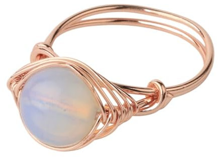 UOMSKTY Natürliche Runde Traubenstein-Öffnungsringe – Handgefertigte Wire-Wrap-Opal-Grün-Aventurin-Halbedelsteinringe,Schlichter Stil,Verstellbare Ringe,Schmuck,Geschenke Für Frauen,Blau,Verstellbar