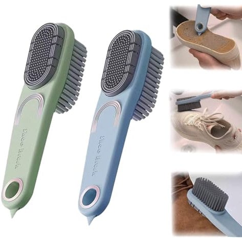KASESSS 2 Stück Doppelseitige Schuhbürste, Multifunktional Schuhputzbürste, Harte und Weiche Borsten Schuhbürsten mit Griff Lederbürste Haushalt Reinigungsbürste für Schuhe Kleidung und Möbel