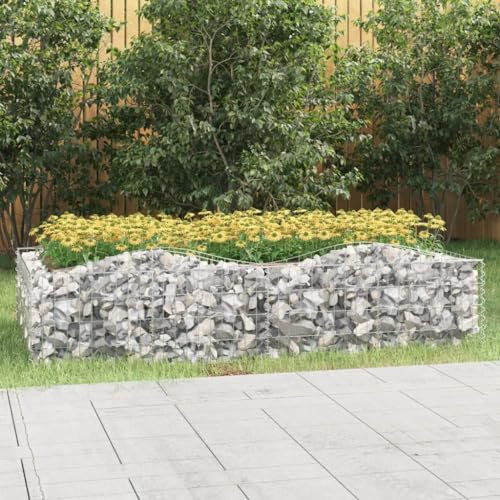 Homgoday Fioriera da Esterno, Gabbione ad Arco con Letto Rialzato 200x100x50 cm Ferro Zincato, Fioriera da Esterno, Gabbione Fioriera Gabbione Pietra Cestino Recinto Giardino Gabbione