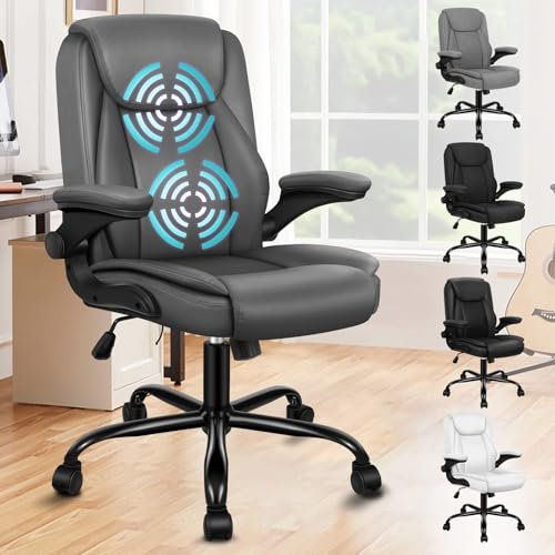 ALFORDSON Massagebürostuhl, Computerbürostuhl, Schreibtischstuhl mit mittlerer Rückenlehne, 150 kg Tragkraft, 90-135° verstellbare Rückenlehne, ergonomischer PC-Stuhl, PU-Leder, Grau