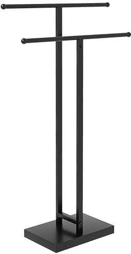 HOMCOM Piantana Portasciugamani da Terra a 2 Bracci, Porta Asciugamani Autoportante in Metallo per Bagno, 50x18.5x85cm, Nero