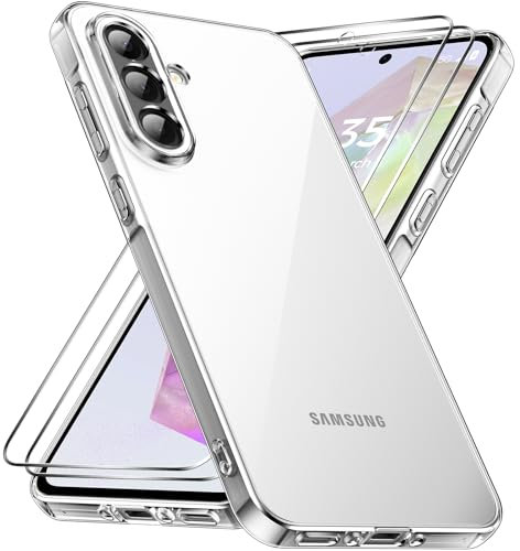 caslord Hülle für Samsung Galaxy A36 5G, 1 Handyhülle mit 2 Stück Hartglas, Weiche TPU Transparent Stoßfest Schutzhülle Durchsichtige Kratzfest Handyhülle Case Cover