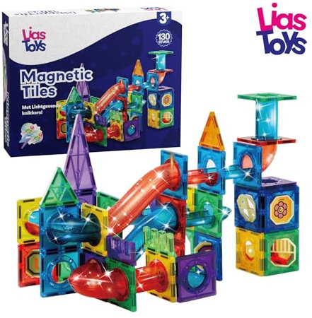 Lias Toys 130 Stück Magnetische Bausteine Murmelbahn