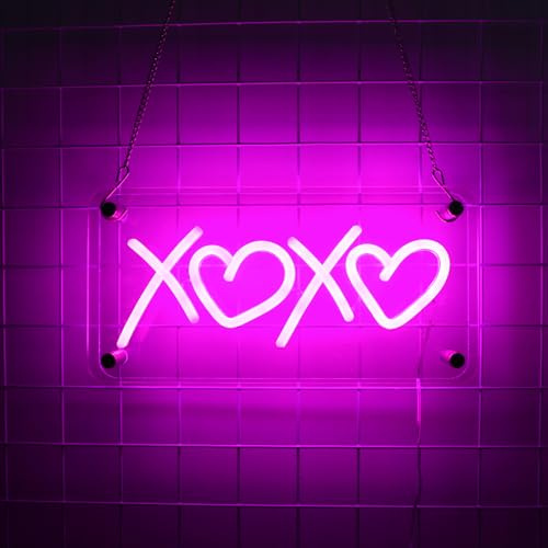 WIOSOUL XOXO Neonlichtschild, LED-Neonlichter für Wand- und Schreibtischdekoration, dimmbare XOXO Neonschilder, doppelschichtige Acrylplatte, USB-betriebenes Leuchtschild für Hochzeit, Valentinstag,