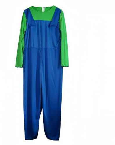 LIUWAZJ Halloween Plumber Costume Outfits for Kids Unisex Cosplay Fancy Dress up with Classic Hats Cap Mustaches Christmas Cosplay Carnival Birthday Party Costume (Green, M)