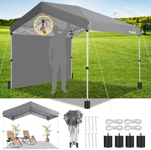 COBIZI Pavillon 3x3 Wasserdicht Stabil, Faltpavillon 3x3 Klappbar, EIN-Tasten-Zentralverriegelung Carport Partyzelt Faltbar Anti-UV mit 1 Seitenwänden, 3 Höhenverstellbar,Gartenzelt, Freien