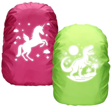 Byhsoep Regenüberzug Schulranzen Einhorn Dino Schmetterlinge Rucksack Regenschutz wasserdichte Regenhülle für Rucksack Überzug Reflektierend für Jungen Mädchen Schulanfänger (Grün Rose)