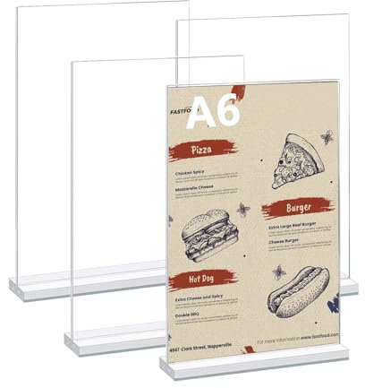 LiuHancsqd 4 Pièces Porte-Document A6, Présentoir de Table en Acrylique A6, Support Publicitaire en T Transparent pour Affiche, Cadre Photo, Pancartes, Brochures, Menus, Bureau, Restaurant