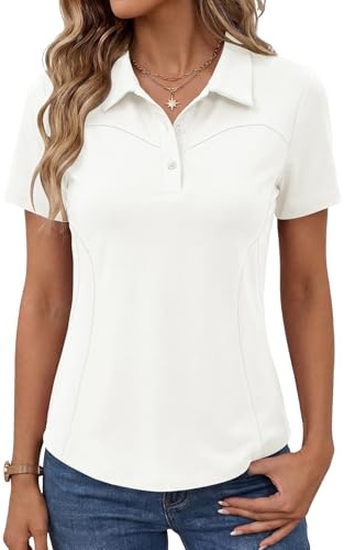 IECCP Womens Golf Polo Shirts Short Sleeve Cotton Collared Quick Dry Tops | 3 Buttons Golf Tops Lightweight Breathable Moisture Wicking T-Shirt for Summer Work Casual Gym Sport Tennis